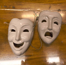 Kurt S. Adler Hand Painted White Ceramic Theater Mask Set, 2-Pack 1984 picture