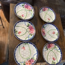 6 Vintage Takito Japan Hand Painted Rose Saucers 5.5” Cobalt Blue Gold Porcelain picture