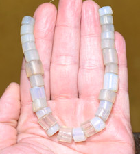 Antique Handcrafted European White / Clear Glass Drawn Moon Beads, African Trade picture