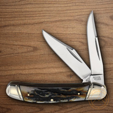 Rough Ryder Copperhead Pocket Knife Mirror Carbon Steel Blades Stag Bone Handle picture