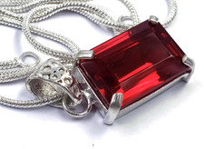 47 CT Natural Red Ruby Emerald Shape 925 Silver Pendant IGL Gemstone 6AHH picture