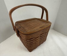 Vintage 1991 Longaberger Handwoven Lidded Basket Double Handles Dresden USA picture