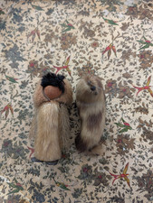 Vintage Alaskan Inuit Eskimo Fur Figure Doll & Seal Folk Art Souvenir Lot picture