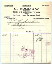 1923 E.J. McAleer & Co. Philadelphia Paid Statement picture