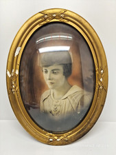 Vintage Oval Ornate Framed Picture Under Bubbled Glass, Wood and Chalk, AS IS picture