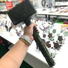 Huge Xiuyan Jade Mjolnir Thor Hammer Hand Carved Crystal Sculpture Healing Gift picture