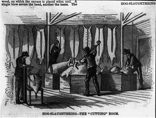 Photo:Cincinnati Ohio 1868 Hog Slaughtering Cutting Room 4 Men Working picture