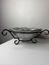 Vtg 1995 Arthur Court Grape Bowl Black Metal Stand 2PC 12” Aluminum Replacements picture