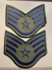 1960-70s Vietnam USAF Air Force Subdued Chevron Patch Blue w/OD Staff Sergeant picture