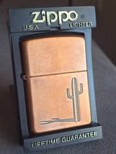 RARE Vintage 1996 Zippo Marlboro Saguaro Cactus Lighter Antique Copper Etched picture