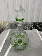 Caesar Crystal Bohemiae Green Lead Crystal Decanter w/ Stopper Czech picture