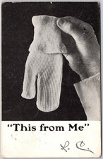 This From Me, 1907 Hand Holding Knitted Garment Sepia Photo, Vintage Postcard picture