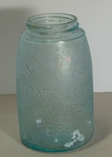 Antique Midget Mason's 1858 Patent Canning Jar Hero Cross Nice Iridescent Patina picture