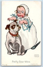 Katharine Gassaway Signed Postcard Little Girl Dog Pretty Bow Wow c1905 Antique picture