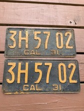 PAIR SET 1931 CALIFORNIA LICENSE PLATE-VINTAGE 3H 57 02 picture