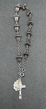Vintage Sterling Silver Wedding/Fluted Bell Rosary Bracelet Crucifix Cross picture