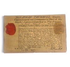 1774 Jonathan Trumbull George Wyllys Signed Colonial CT Militia Commission picture