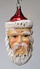 Vintage Blown Glass SANTA BLUE Eyes Head Mica Christmas Ornament Germany picture