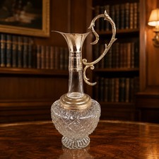 Victorian Crystal Claret Jug with Silver-Plated Mount | Ornate Wine Ewer | Antiq picture
