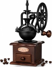 Antique Vintage Manual Coffee Grinder Hand Crank Wooden Coffee Bean Grinder Mill picture