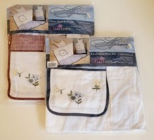 Vtg Elegant Embroidered Aprons Set Of 2 NOS NIP Blue And White & Red And White picture