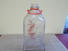 VINTAGE MILK BOTTLE WARREN SANITARY ICE CREAM 1/2 GAL. W / HANDLE FARM HOUSE picture