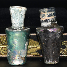 2 Genuine Ancient Roman Glass Bottle Vials With Iridescent Patina 1st Century AD picture