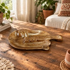 Vtg. Mid-century Studio Art Pottery Guitar Shaped Ashtray Or Trinket Dish 12X6” picture