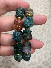 2Pcs Tibetan Natural Agate Dzi Hand Carved *Hawk King* Beads Bracelets picture