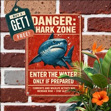 Shark Spotted Enter At Your Own Risk Retro Pool Safety Warning Sign picture