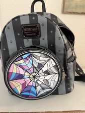 Loungefly Wednesday Mini Backpack Spiderweb Design Faux Leather Adjustable Stra… picture