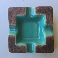 VINTAGE  RETRO MID CENTURY TURQUOISE & BROWN CERAMIC ASHTRAY HAL BURRESS picture