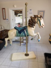 S&S Woodcarvers Large Hand Carved Wood Carousel Horse Signed Gabriel Brass Pole picture
