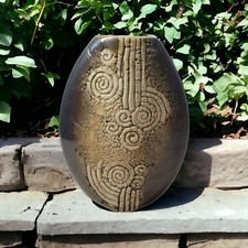 Tenmoku Pottery Malaysia Handicraft Textured Glaze Swirl Geometric Cultural Vase picture