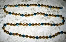 Vintage Mercury Glass Garland Blue & Gold Large Beads Japan 11.5 FT picture