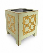 Port 68 Green Gold Lattice Square Cachepot Decorator Chinoiserie Hollywood picture