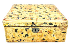Antique c. 1920s-30s Japan Chintz Flora Wood Jewely Trinket Box 6 1/2