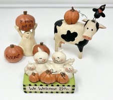 Lot 3 Blossom Bucket Halloween Fall Figurines Ghost Pumpkins Cow Crow Suzi/Lloyd picture