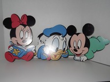 Vintage Disney Baby Mickey Minnie Donald Wood Wall Decor Cutouts Nursery Set 3 picture