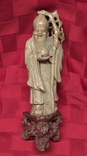 Vintage Chinese Carved Soapstone Shou Lao God Longevity Figurine 8