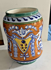 Vintage Italian Raffaellesco Maiolica Pottery Albarello Pharmacy Drug Jar cherub picture