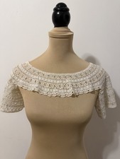 Antique Edwardian Hand Crocheted Lace Collar Bertha Style Detachable Yoke c.1900 picture