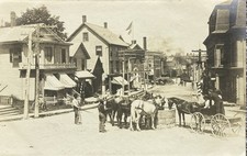 RPPC Machias Maine Street View Horses Drinking From Well Postcard Great Signs picture