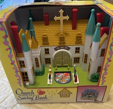 Church wedding Wind-up Saving Bank 1998 Everlast Toys new old stock in box works picture