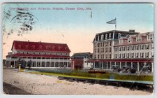 1916 SEASIDE and ATLANTIC HOTELS OCEAN CITY MARYLAND MD ANTIQUE POSTCARD picture