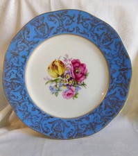 4 VTG Hand-Painted Floral Plates Chez Stamped 9 7/8” Raised Gold Encrusted  picture