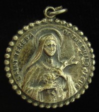 Vintage Saint Therese Medal Catholic The Little Flower Patron of Missionaries picture