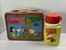 Vintage 1973 Peanuts Metal Lunchbox King Seeley Thermos Set Schulz Charlie Brown picture