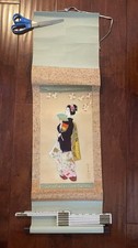 Vtg Mid Century Japanese Hanging Scroll Kakejiku Painting Bijinga Geisha Signed picture