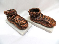 RARE Vintage 1920's Bronzed Baby Booties Bookends on Marble Base OOAK picture
